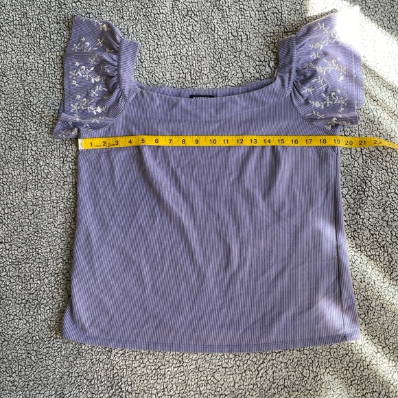 Express Tops - Express Lavender Ribbed Square-Neck Puff-Sleeve Crop Top